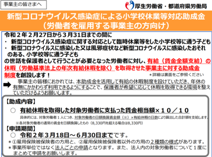 国の経済政策（3）
【事業主向け】
新型コロナウイルス感染症による
小学校休業等対応助成金